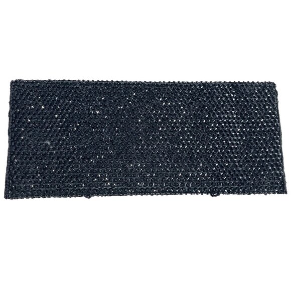 Handmade Women’s Black Beaded  Flower Pattern Evening Clutch Bag Sz S - Picture 2 of 6